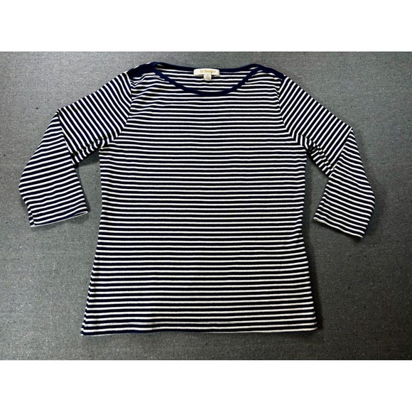 By Design Tops - by design Navy White Striped Metallic Sparkle 3/4 Sleeve Boat Neck Top Medium